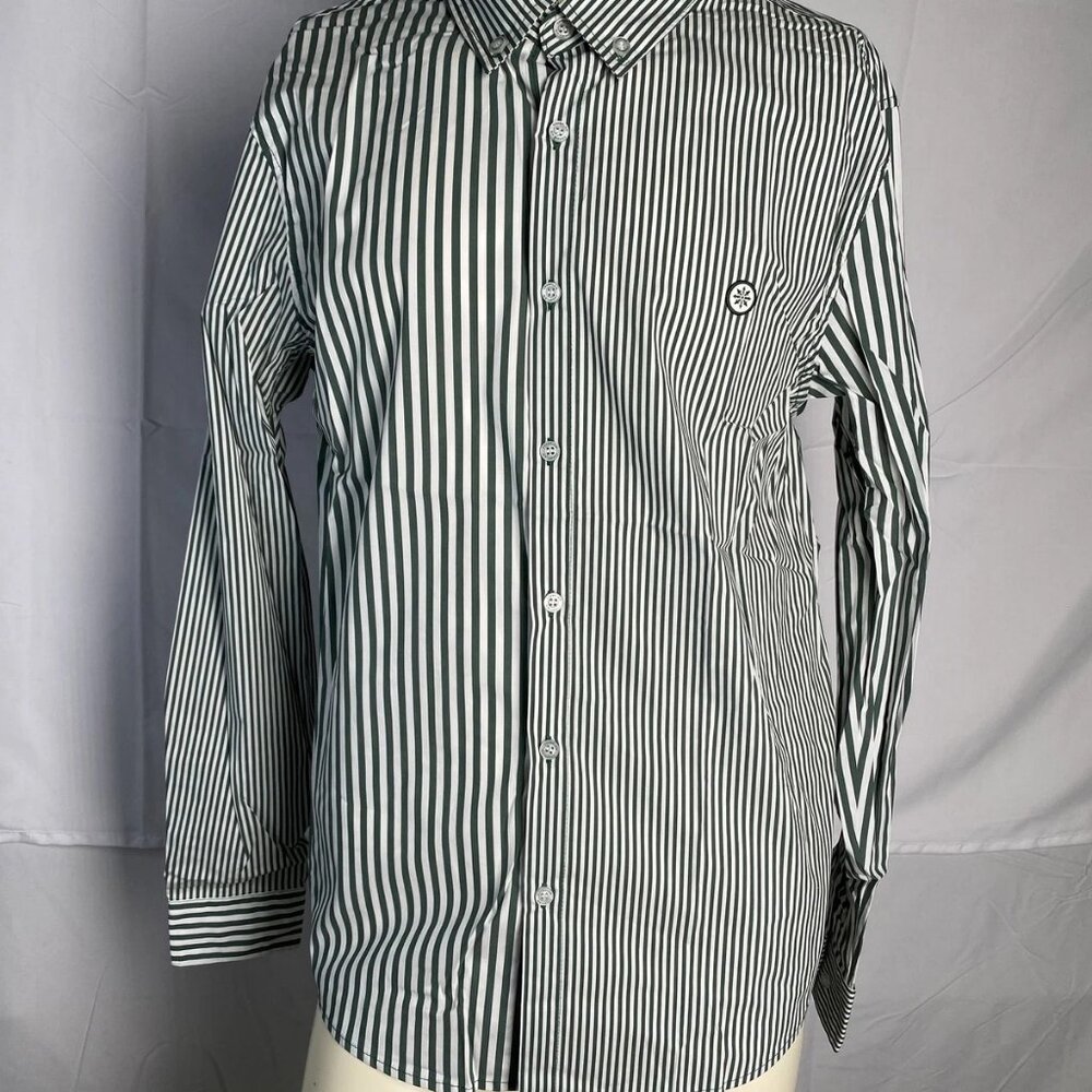 NEW CHAMPLAIN Men’s Long Sleeve Stripe Button-Down Shirt Green/White Size L